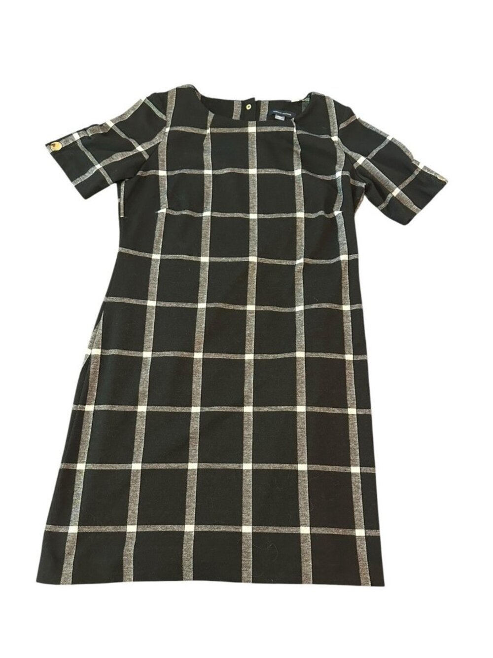 Tommy‎ Hilfiger Women’s Black Windowpane Plaid Shift Dress 10 Career Grid Casual